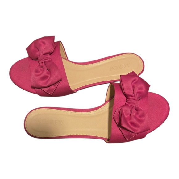 J. Crew Dark Peony Pink Bow Satin Slides Sandals Size 9 - Picture 1 of 6